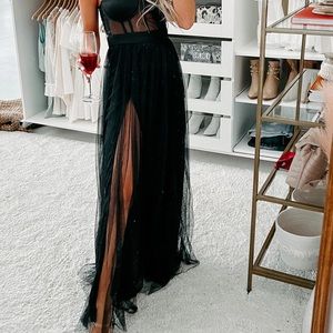 Nanamacs “knock out gold chain detail corset maxi dress”